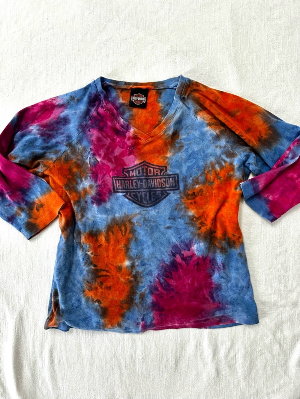 Harley-Davidson V-Neck Fitted Biker Top — M/L Y2K Grunge Edgy Moto Girl